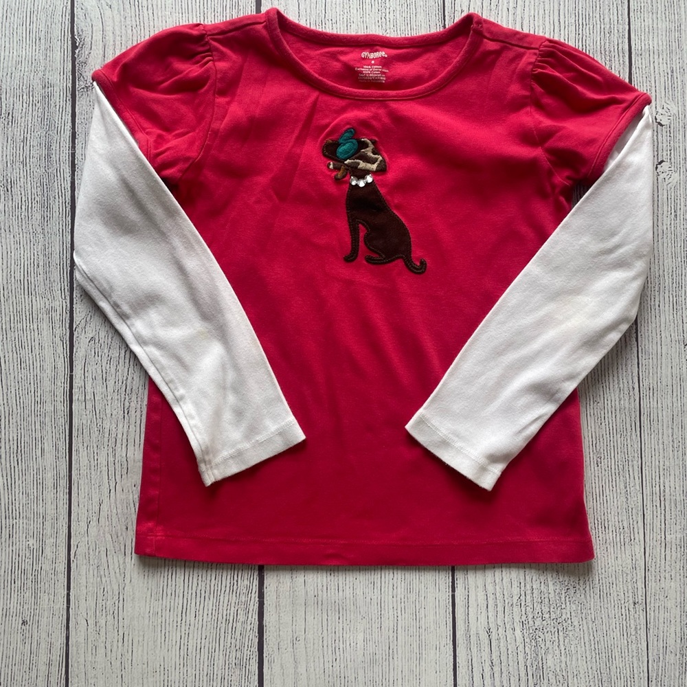 Gymboree Ready, Dress, Go! Red Chic Dog Double Sleeve Tee Size 8